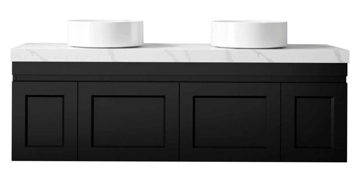 OTTI HAMPTON MARK II MATTE BLACK 1500MM DOUBLE BOWL WALL HUNG VANITY