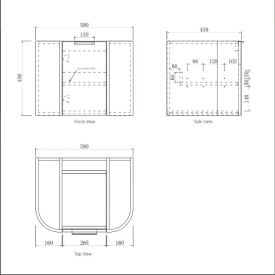 OTTI BONDI BLACK OAK 600MM CURVE WALL HUNG VANITY