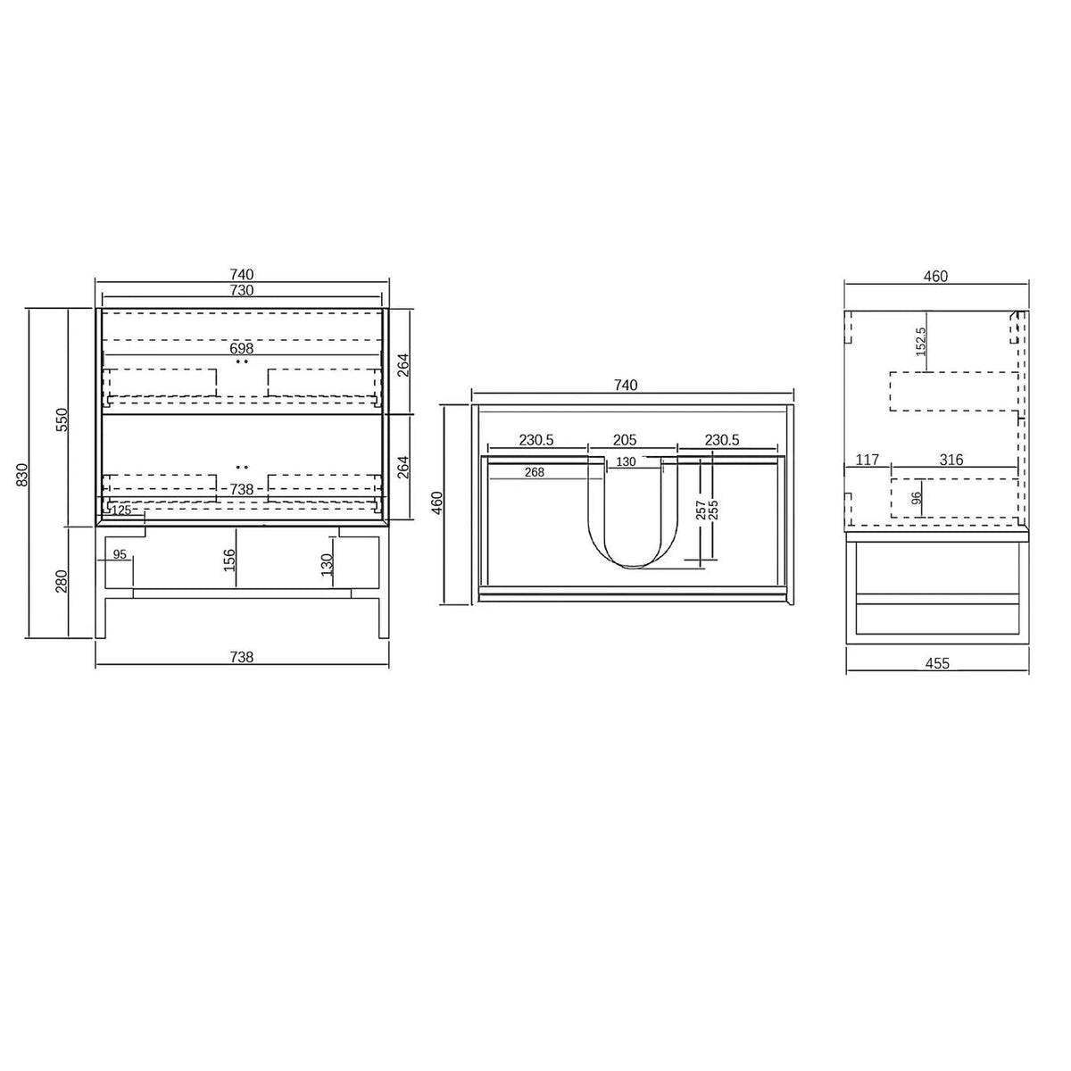 OTTI BOSTON MATTE WHITE 750MM FLOOR STANDING VANITY