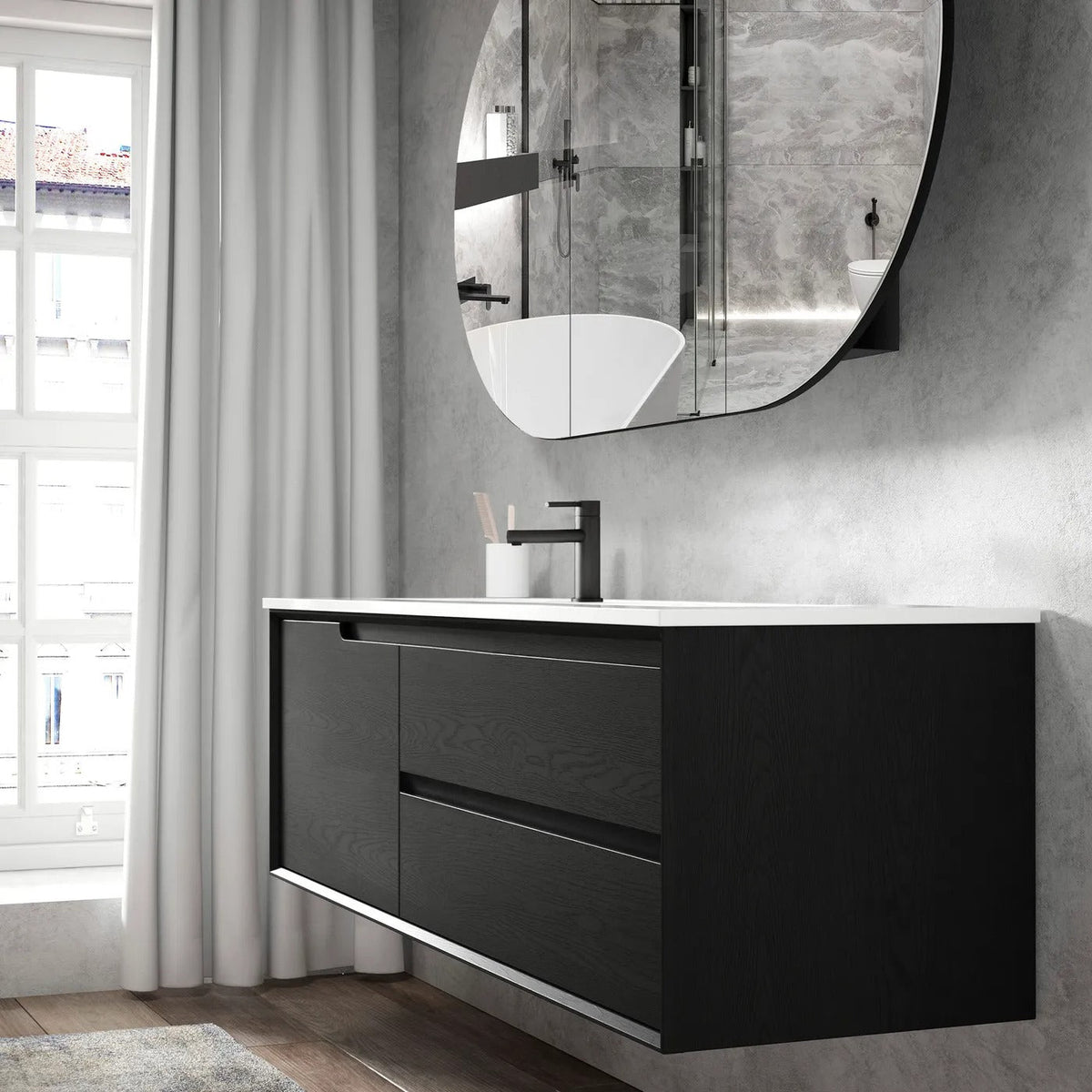 OTTI BYRON BLACK OAK 1200MM SINGLE BOWL WALL HUNG VANITY