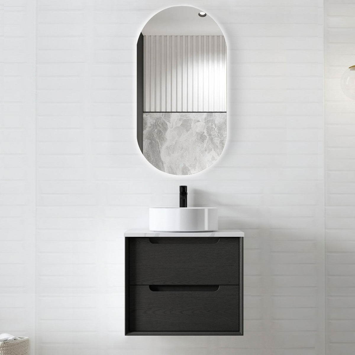 OTTI BYRON BLACK OAK 600MM WALL HUNG VANITY