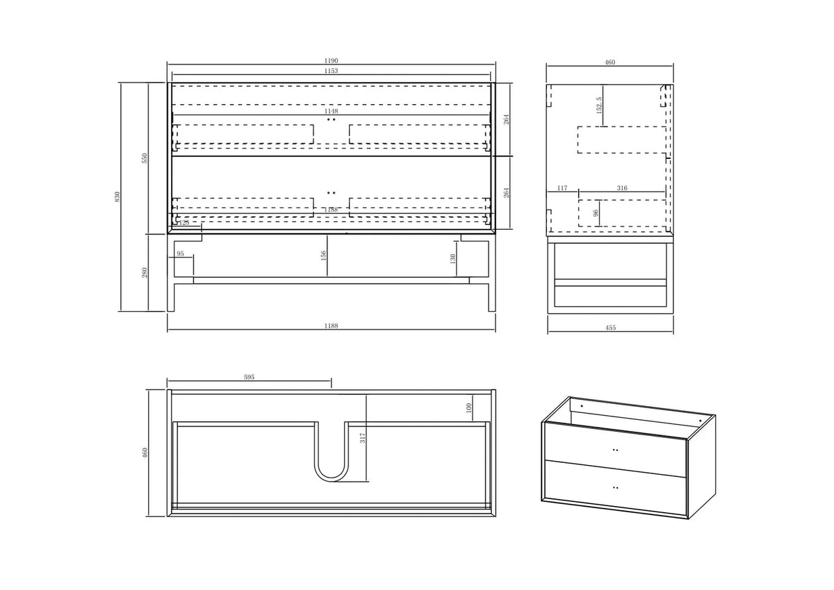 OTTI BOSTON MATTE WHITE 1200MM WALL HUNG VANITY