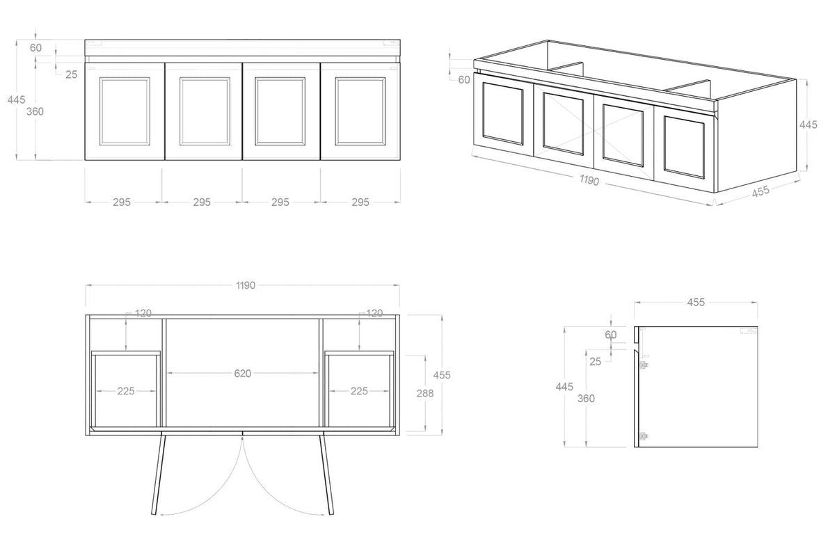 OTTI HAMPTON MARK II MATTE BLACK 1200MM WALL HUNG VANITY