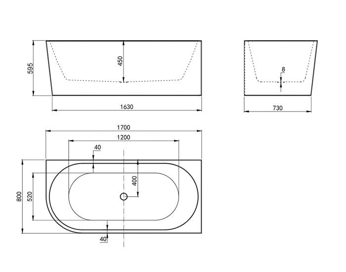 INSPIRE RIGHT CORNER NF BATHTUB GLOSS WHITE (AVAILABLE IN 1500MM AND 1700MM)