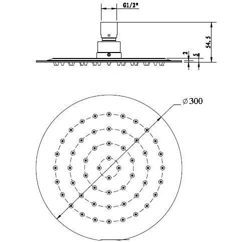 INSPIRE STAINLESS SHOWER HEAD ROUND 300MM BLACK