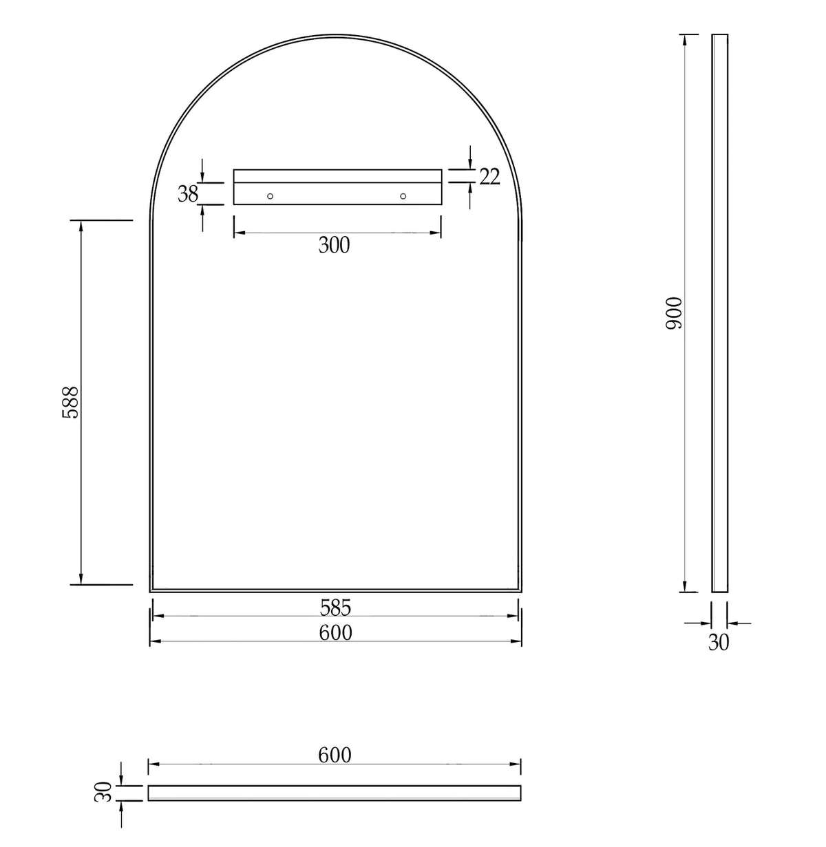 OTTI ARCHIE METAL FRAMED MIRROR BLACK 900MM