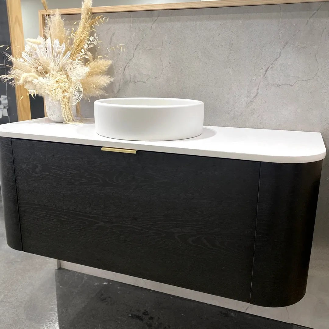 OTTI BONDI BLACK OAK 1200MM CURVE WALL HUNG VANITY