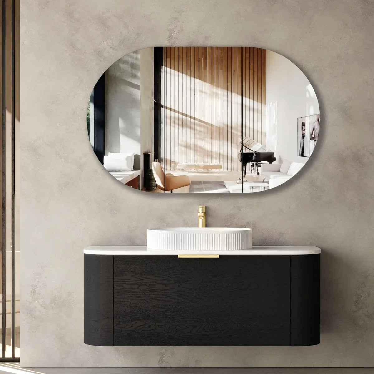 OTTI BONDI BLACK OAK 1200MM CURVE WALL HUNG VANITY