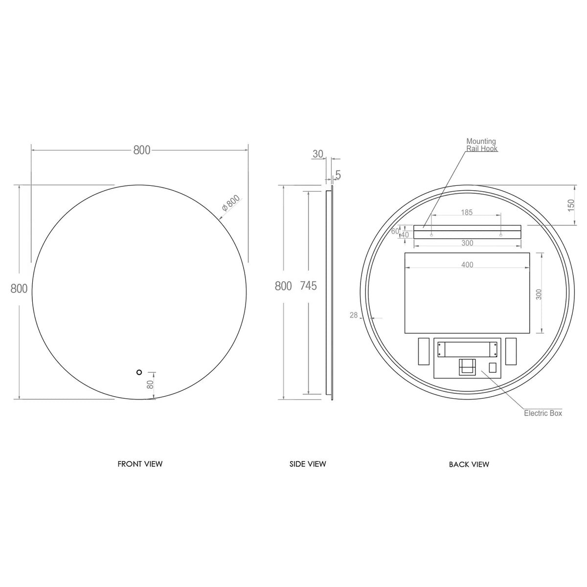 OTTI BONDI LED FRAMELESS MIRROR 800X800MM