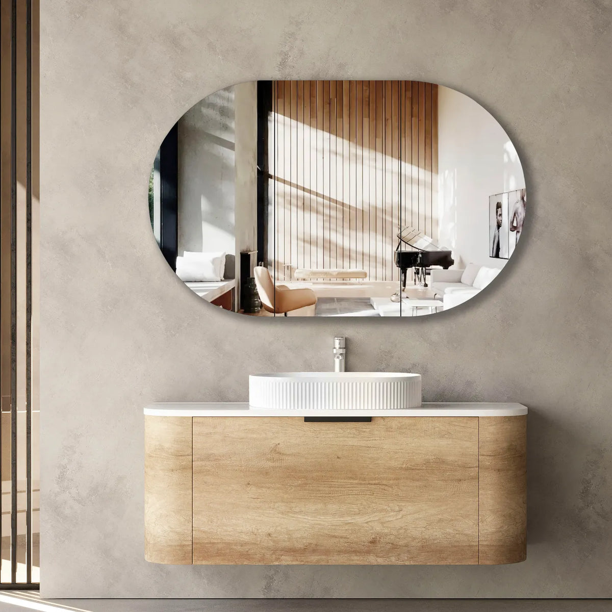 OTTI BONDI NATURAL OAK 1200MM CURVE WALL HUNG VANITY