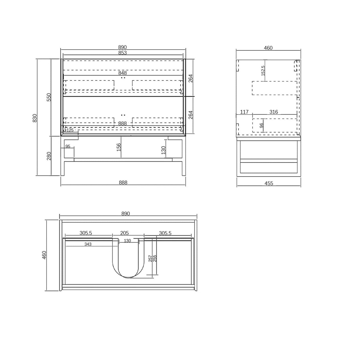 OTTI BOSTON LIGHT GREY 900MM WALL HUNG VANITY