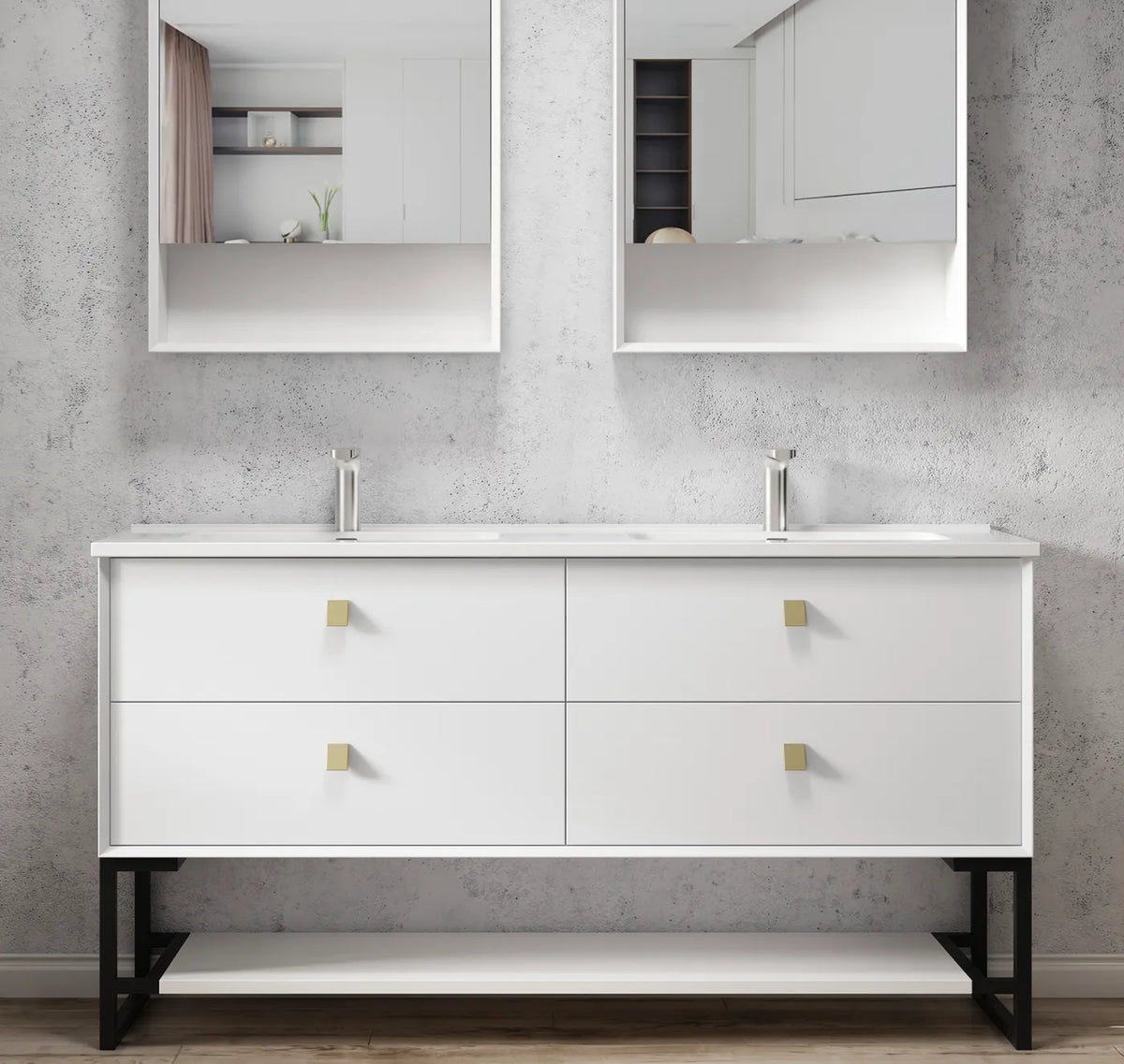 OTTI BOSTON MATTE WHITE 1500MM DOUBLE BOWL FLOOR STANDING VANITY