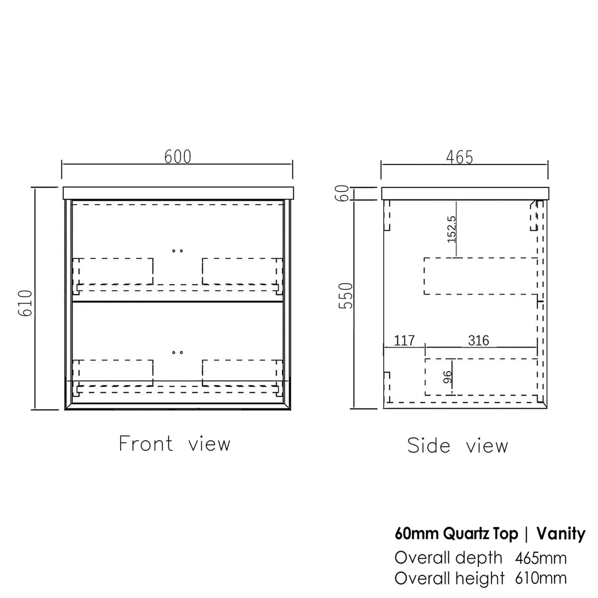 OTTI BOSTON MATTE WHITE 600MM FLOOR STANDING VANITY