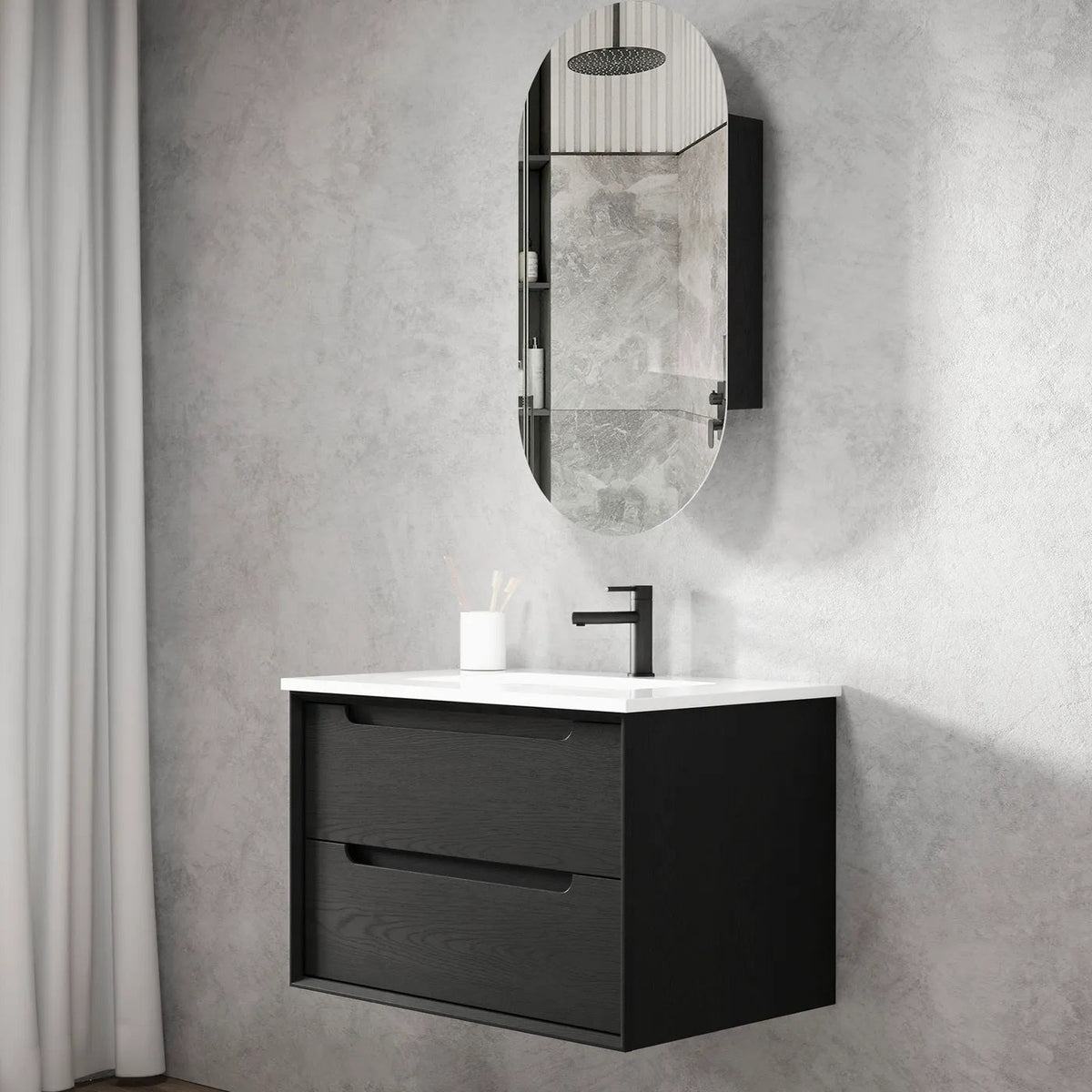 OTTI BYRON BLACK OAK 750MM WALL HUNG VANITY