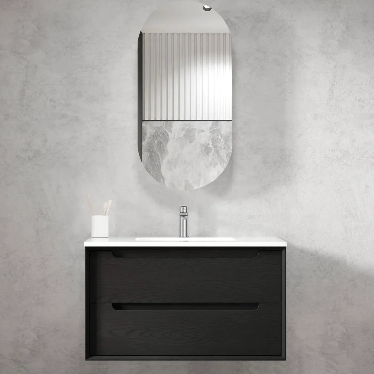 OTTI BYRON BLACK OAK 900MM WALL HUNG VANITY