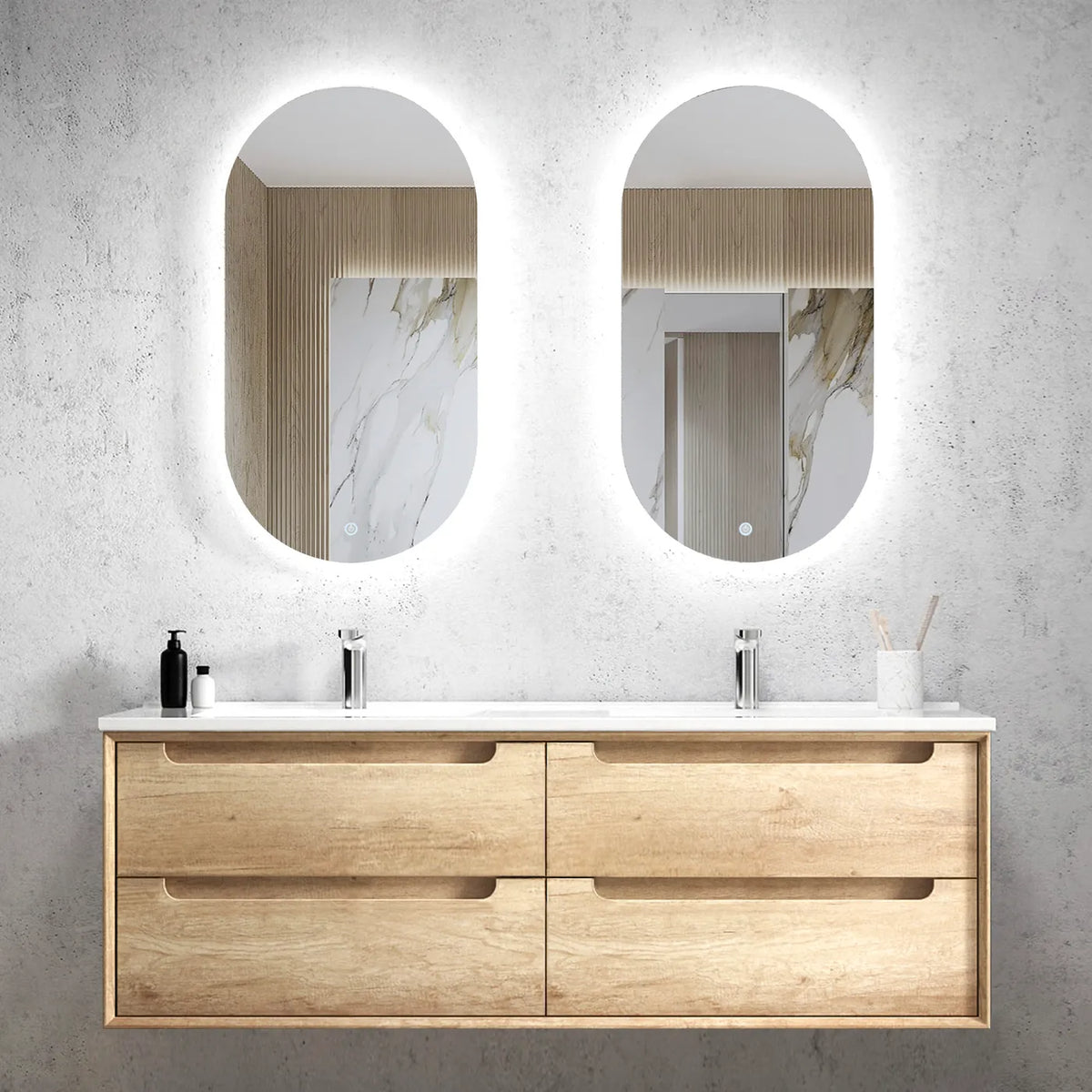 OTTI BYRON NATURAL OAK 1500MM DOUBLE BOWL WALL HUNG VANITY