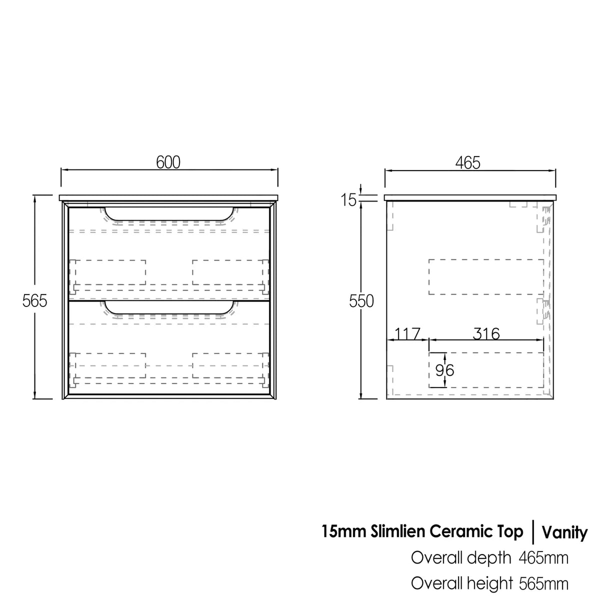 OTTI BYRON NATURAL OAK 600MM WALL HUNG VANITY