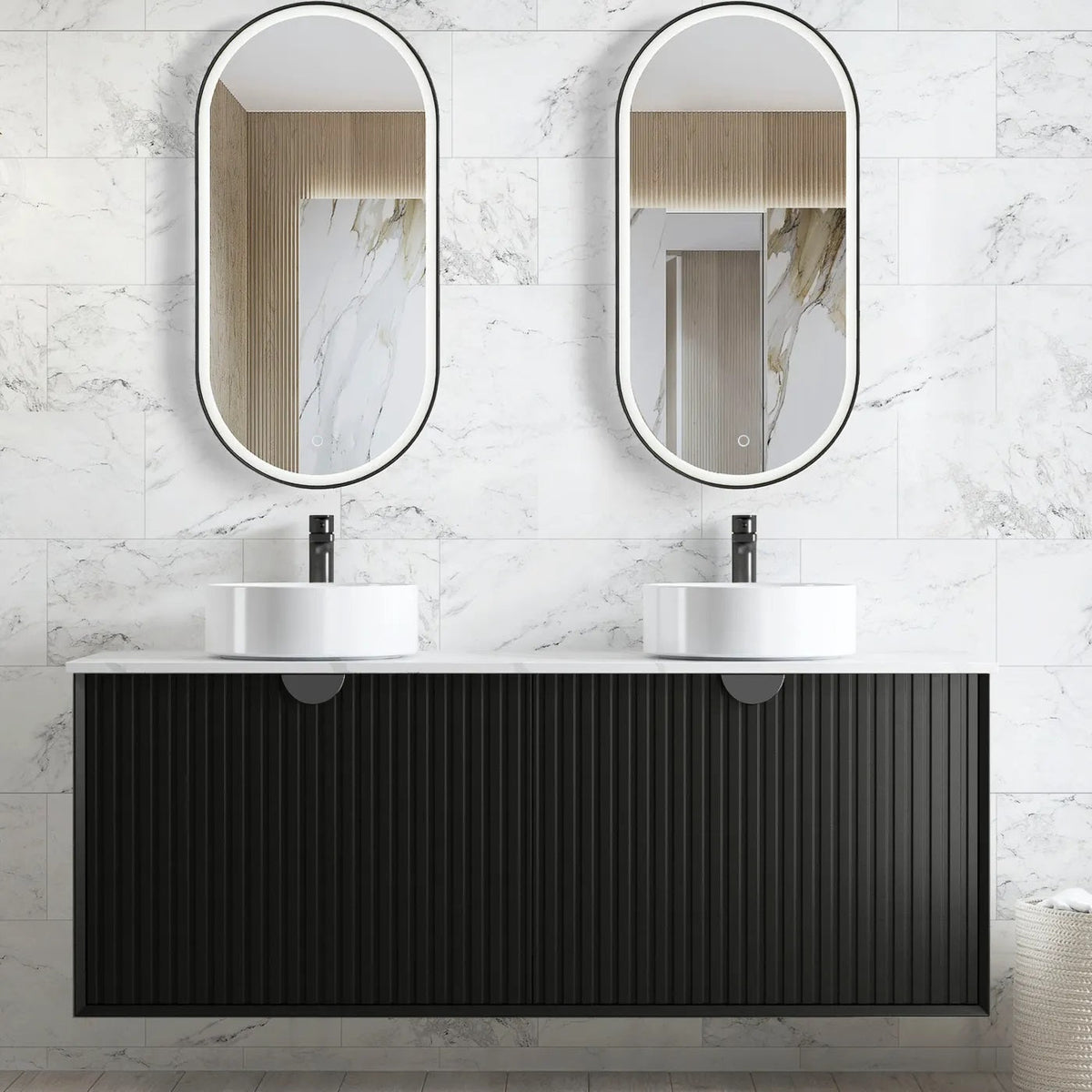 OTTI MARLO MATTE BLACK 1500MM DOUBLE BOWL WALL HUNG VANITY