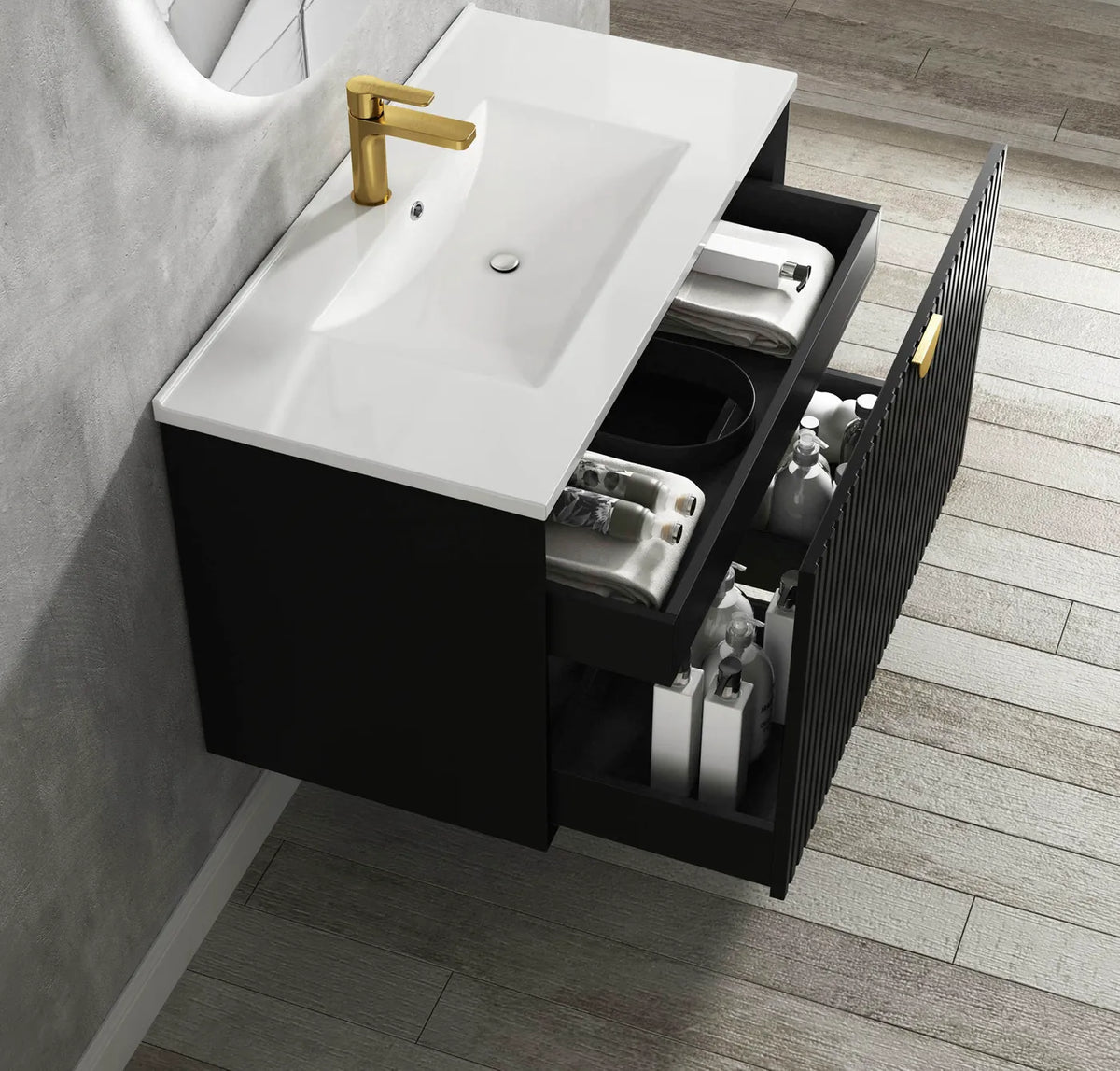 OTTI MARLO MATTE BLACK 900MM WALL HUNG VANITY