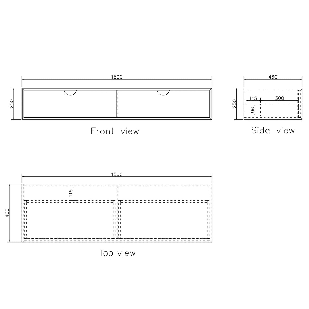 OTTI MOONLIGHT WALL HUNG CABINET AND BASIN WHITE 1500MM