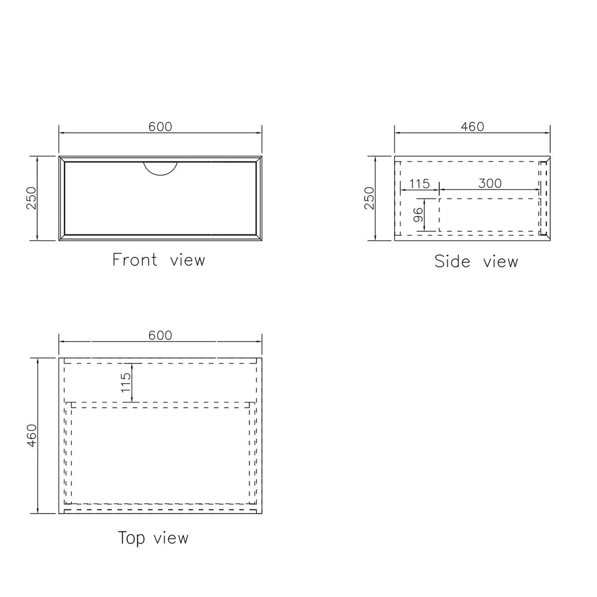 OTTI MOONLIGHT WALL HUNG CABINET AND BASIN WHITE 600MM