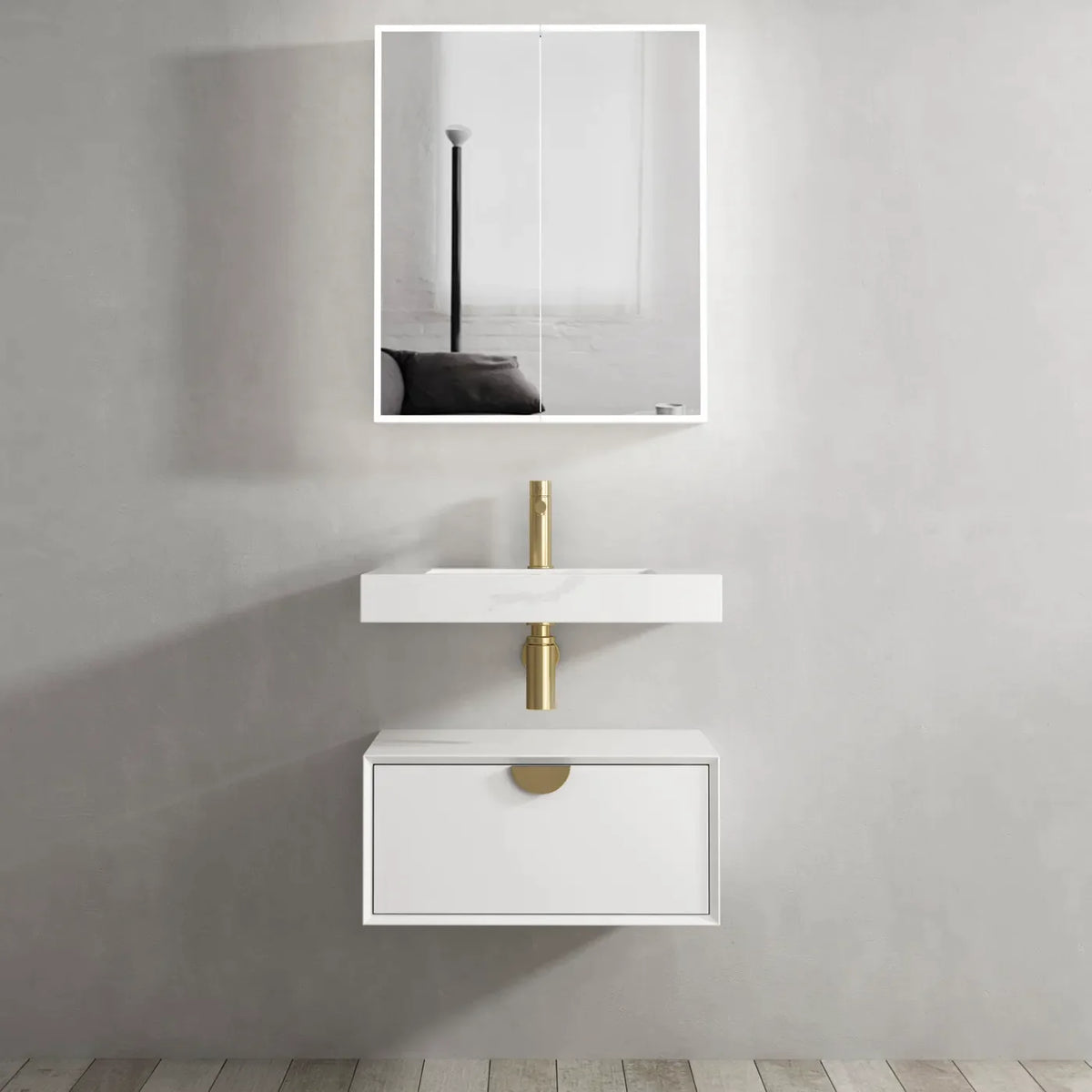 OTTI MOONLIGHT WALL HUNG CABINET AND BASIN WHITE 600MM