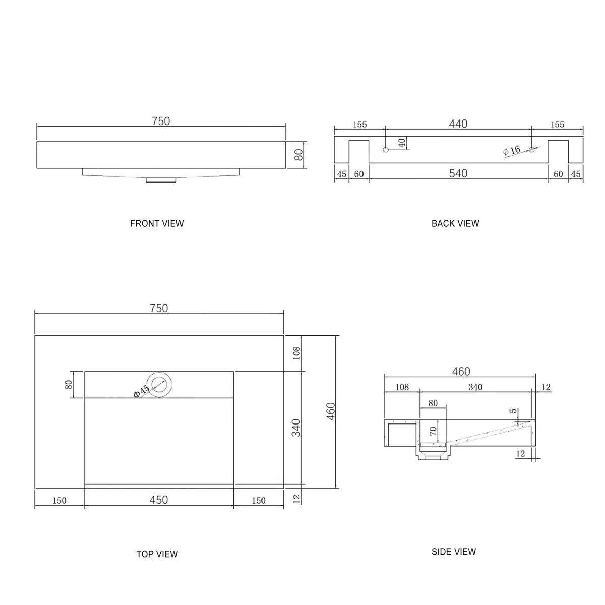 OTTI MOONLIGHT WALL HUNG CABINET AND BASIN WHITE 750MM