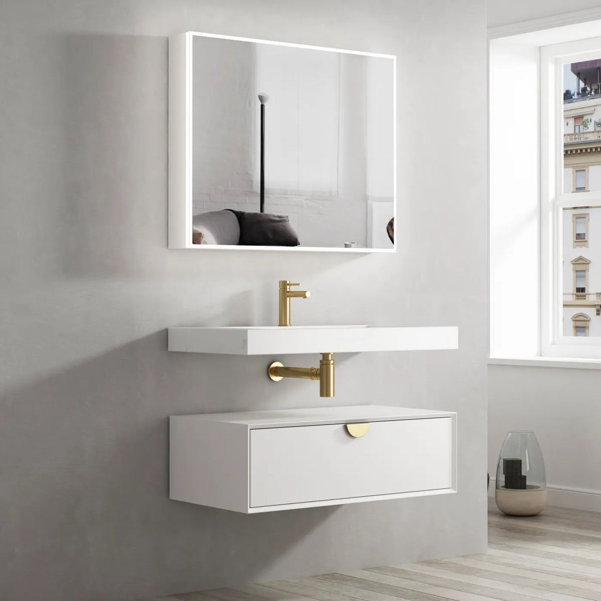 OTTI MOONLIGHT WALL HUNG CABINET AND BASIN WHITE 900MM