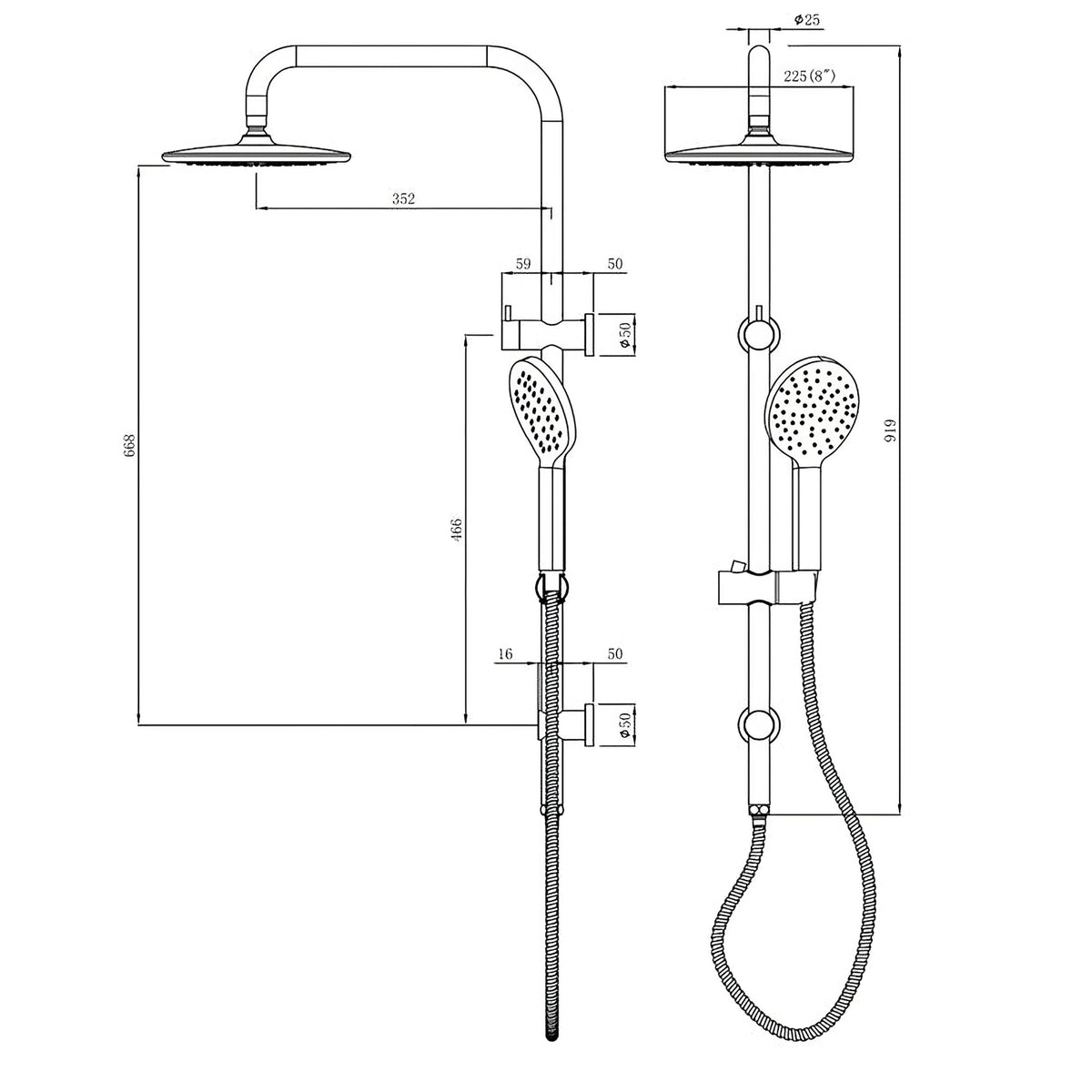 INSPIRE PAVIA COMBO SHOWER SET WITH SINGLE HOSE TOP INLET BRUSHED NICKEL