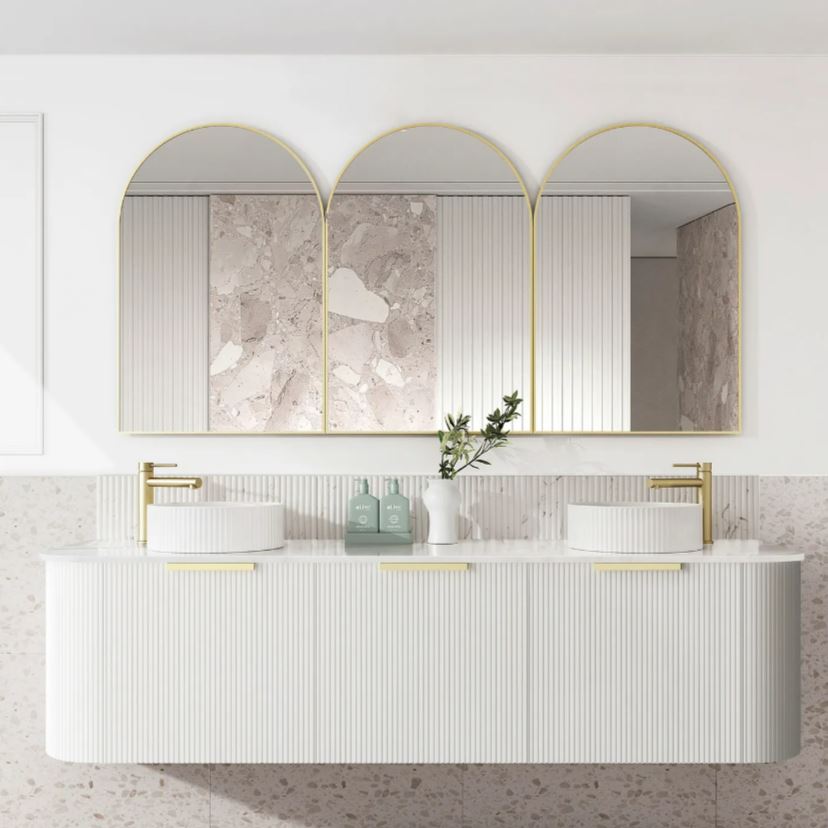 OTTI BONDI MATTE WHITE 1800MM CURVE DOUBLE BOWL WALL HUNG VANITY