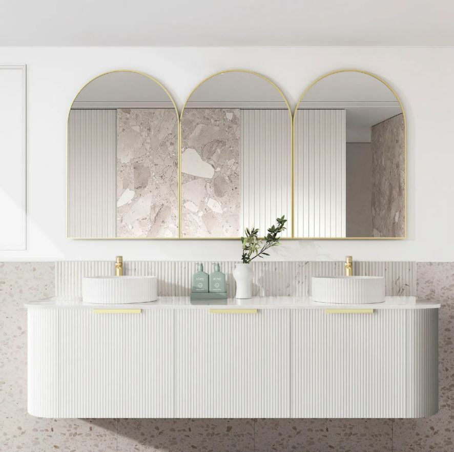 OTTI BONDI MATTE WHITE 1800MM CURVE DOUBLE BOWL WALL HUNG VANITY