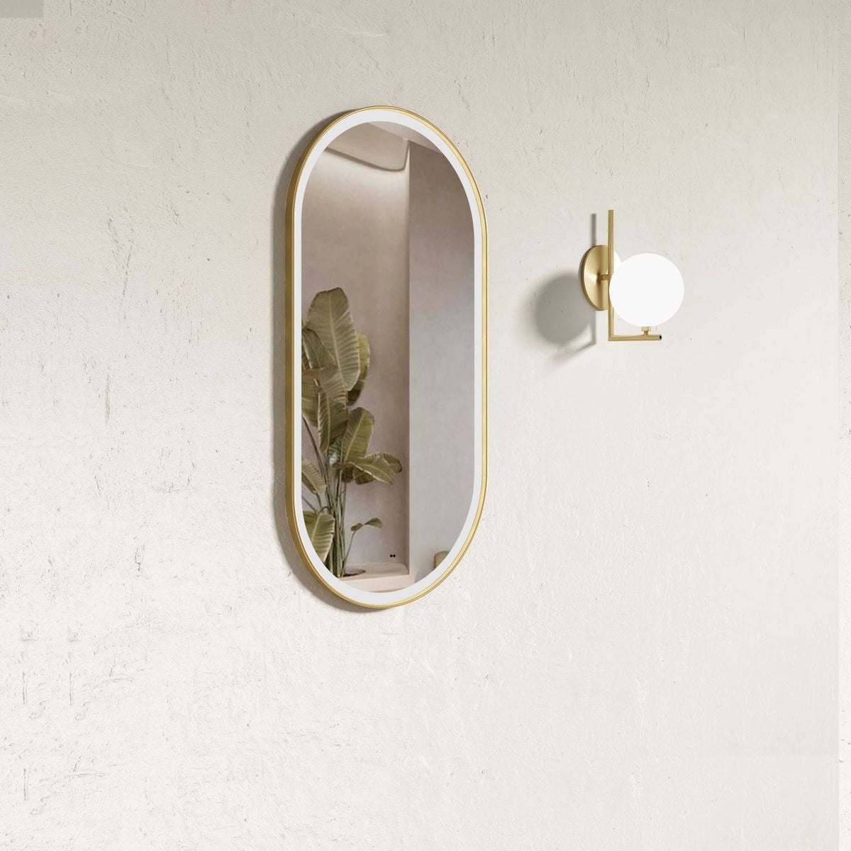 OTTI BRIGHTON LED OVAL TUFFI GLASS MIRROR GOLD FRAME ANTI FOG WITH SENSOR 450X900MM