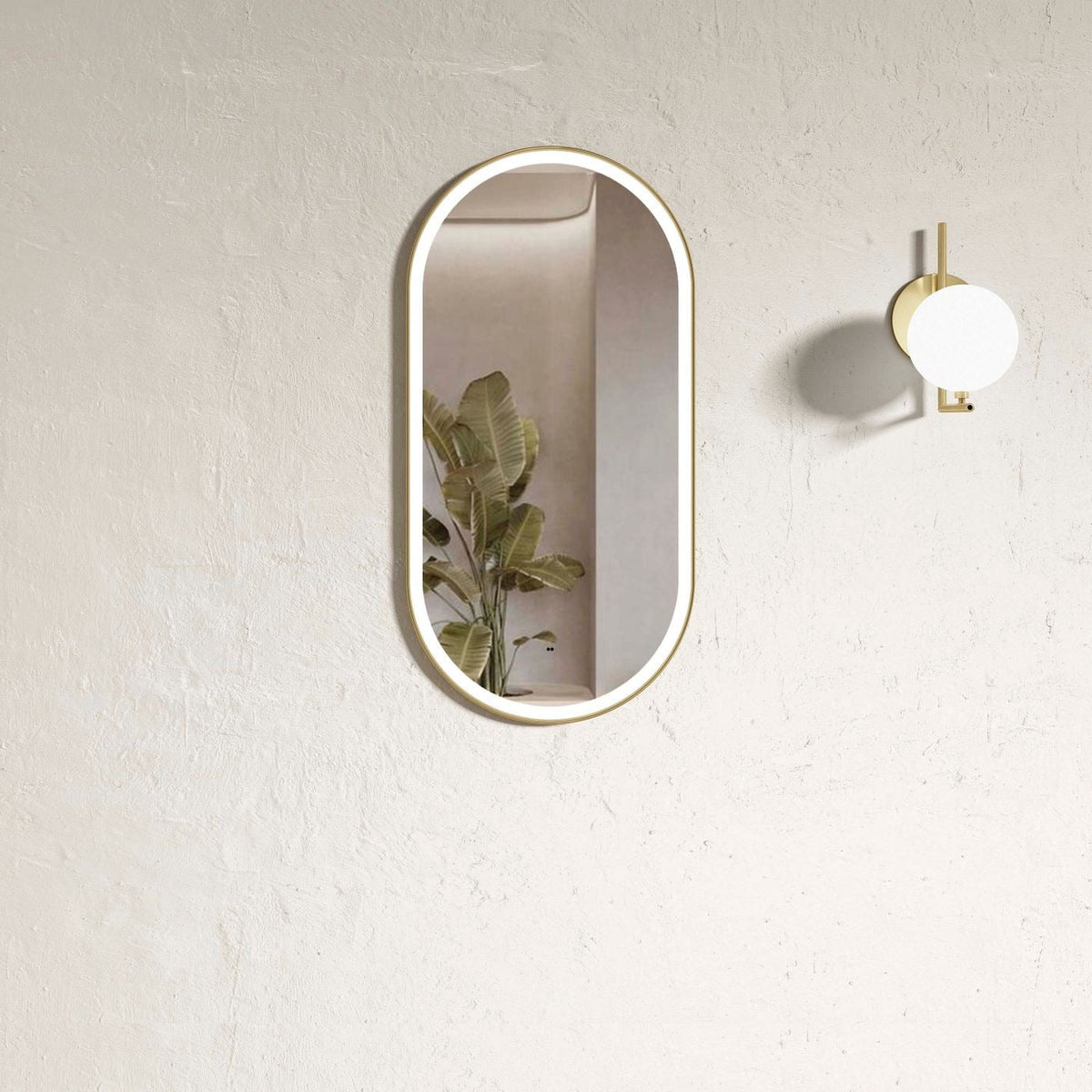 OTTI BRIGHTON LED OVAL TUFFI GLASS MIRROR GOLD FRAME ANTI FOG WITH SENSOR 450X900MM