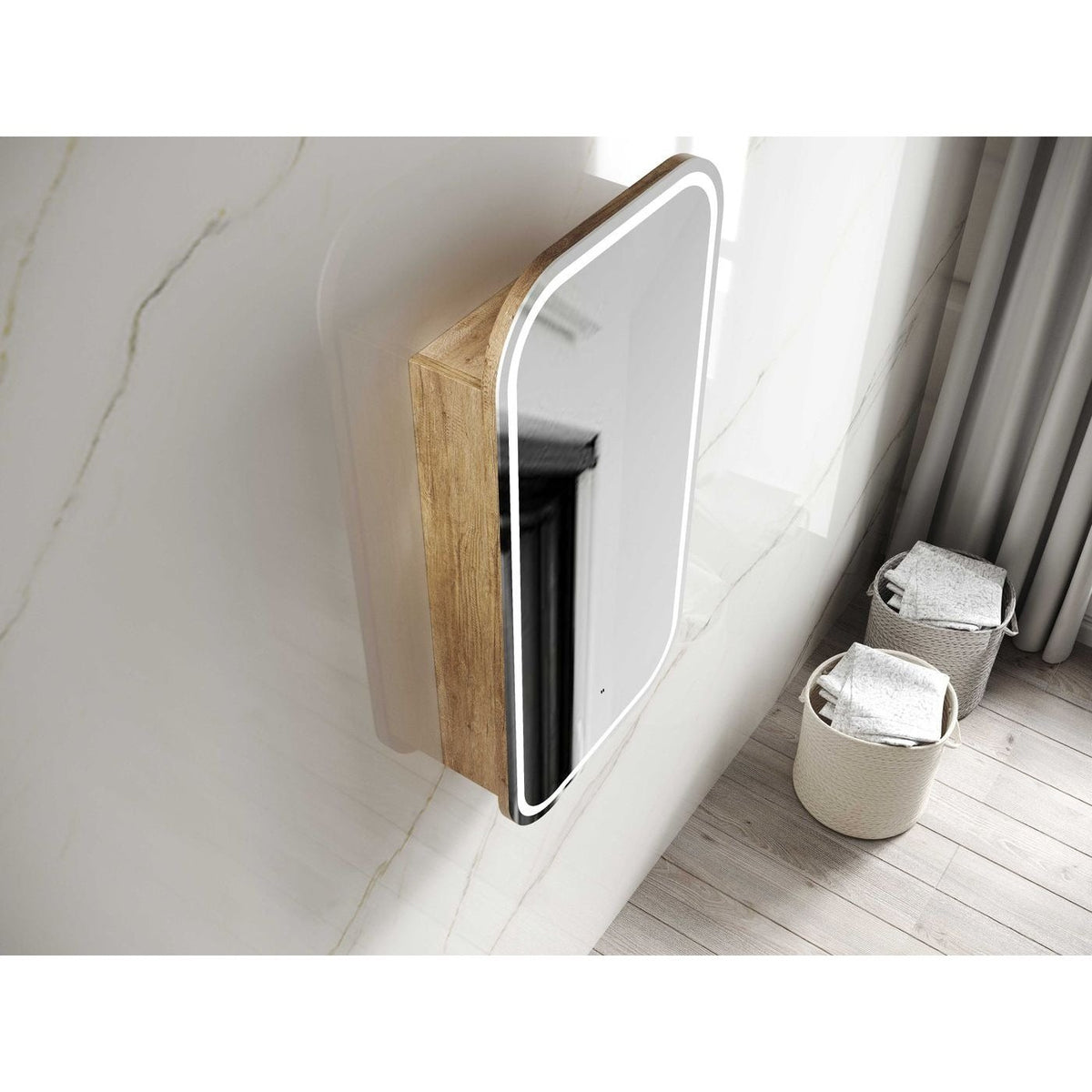 OTTI NEWPORT NATURAL OAK SOFT LED SHAVING CABINET 900MM