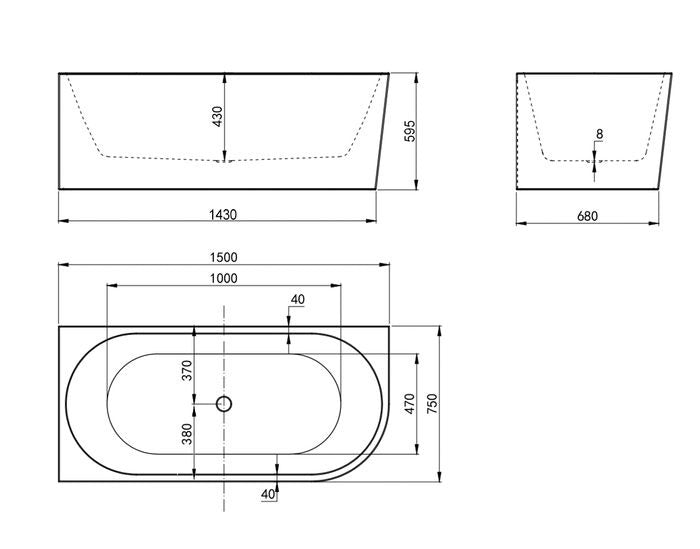 INSPIRE LEFT CORNER NF BATHTUB GLOSS WHITE (AVAILABLE IN 1500MM AND 1700MM)