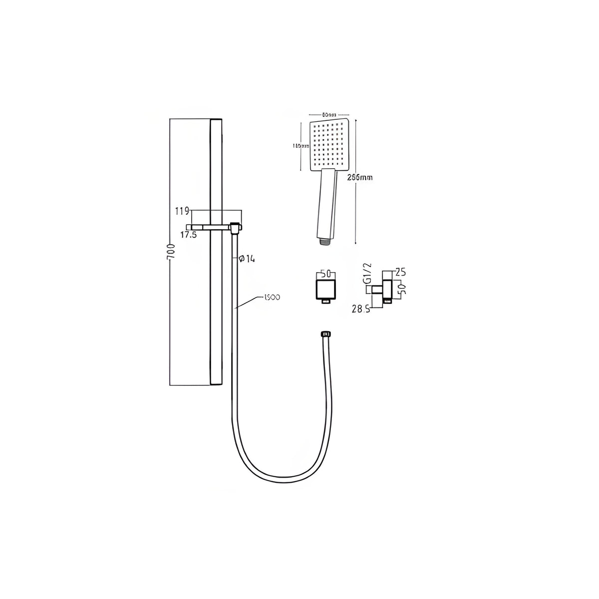 INSPIRE TARAN SHOWER RAIL GUN METAL